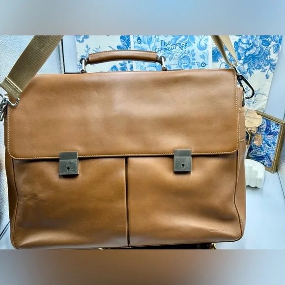 🆕 OROTON 🧿 NWOT Brown Leather Men's Briefcase - Picture 2 of 16